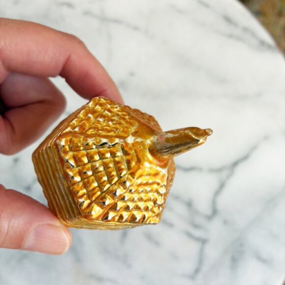Antique Dreidel Gold Glass Christmas Ornament 3” German Vintage Spinner Toy - Picture 4 of 5